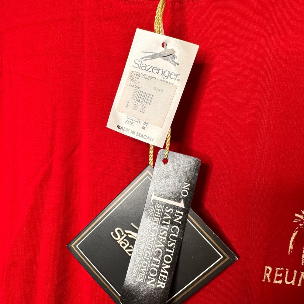 NWT Slazenger Golf Collection Men Red Mock Neck Mercerized Cotton Polo Reunion M - Picture 3 of 6